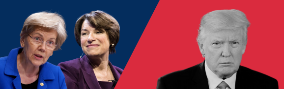 Elizabeth Warren, Amy Klobuchar, and Donald Trump