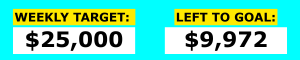 WEEKLY TARGET: $25,000/LEFT TO GOAL: $9,972