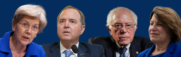 Elizabeth Warren, Adam Schiff, Bernie Sanders, and Amy Klobuchar