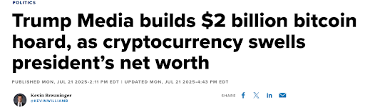 Trump Media builds $2 billion bitcoin board, as cryptocurrency swells president's net worth
